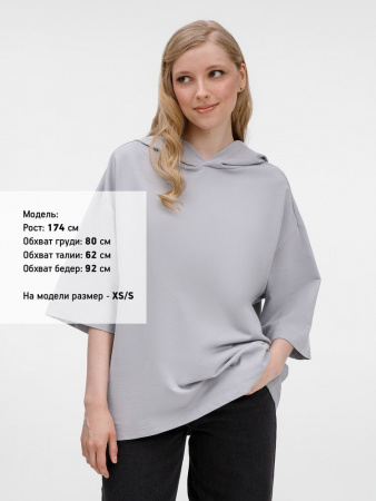 Футболка оверсайз унисекс с капюшоном Neofit, светло-серая, размер XL/XXL