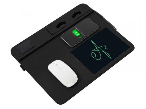 многофункциональный коврик для мыши «multi pad» с беспроводной зарядкой и lcd экраном, 10 вт